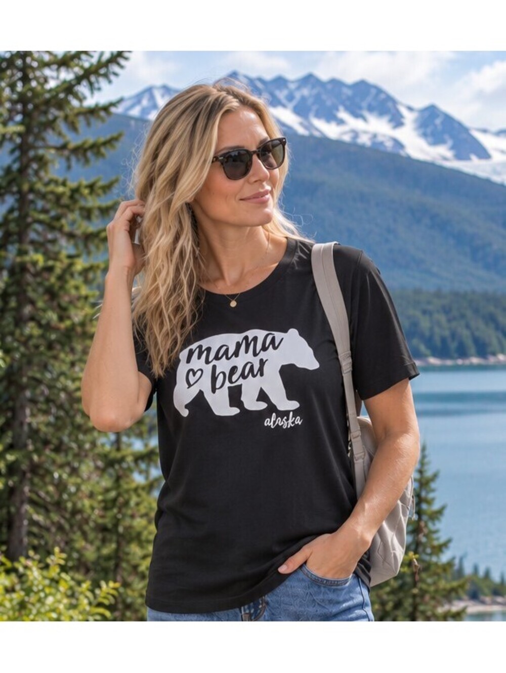 NWOT Glacier Bay Alaska Mama Bear Women's Medium Black Graphic T Shirt Souvenir